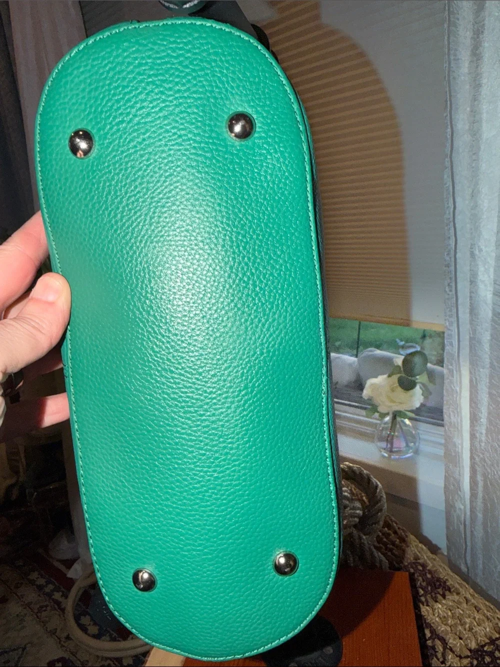 Tignanello Teal Green Pebbled Leather Dome Satchel Crossbody Bag Like New